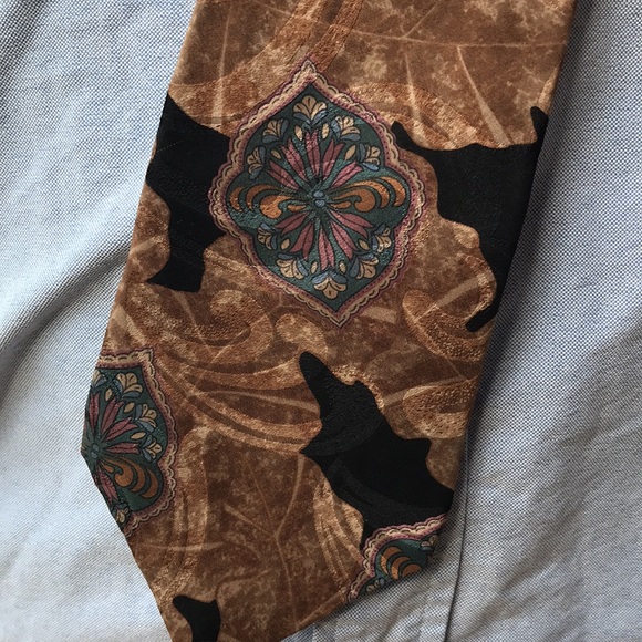 🚨B2G1 OSCAR DE LA RENTA Brown Blue Tan Silk Tie - Picture 2 of 3